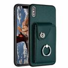 For iPhone X / XS Organ Card Bag Ring Holder Phone Case(Green) - 1