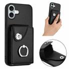 For iPhone 16 Plus Organ Card Bag Ring Holder Phone Case(Black) - 2