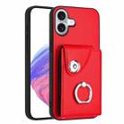 For iPhone 16 Plus Organ Card Bag Ring Holder Phone Case(Red) - 1