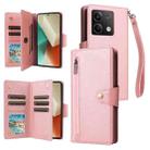 For Xiaomi Redmi Note 13 5G Rivet Buckle 9 Cards Three Fold Leather Phone Case(Rose Gold) - 1