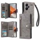 For Xiaomi Redmi Note 13 Pro+ Rivet Buckle 9 Cards Three Fold Leather Phone Case(Grey) - 1