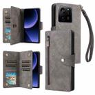 For Xiaomi 13T Pro 5G /13T 5G Global Rivet Buckle 9 Cards Three Fold Leather Phone Case(Grey) - 1