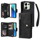 For Xiaomi Redmi Note 13 4G Rivet Buckle 9 Cards Three Fold Leather Phone Case(Black) - 1