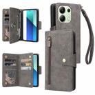 For Xiaomi Redmi Note 13 4G Rivet Buckle 9 Cards Three Fold Leather Phone Case(Grey) - 1