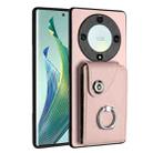 For Honor X9a / Magic5 Lite Organ Card Bag Ring Holder PU Phone Case(Pink) - 1