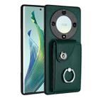 For Honor X9a / Magic5 Lite Organ Card Bag Ring Holder PU Phone Case(Green) - 1