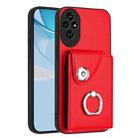 For Honor 200 Pro 5G Organ Card Bag Ring Holder PU Phone Case(Red) - 1