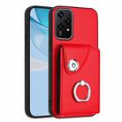 For Honor 200 Lite 5G Global Organ Card Bag Ring Holder PU Phone Case(Red) - 1