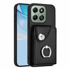 For Honor X6b 4G Organ Card Bag Ring Holder PU Phone Case(Black) - 1