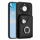 For Honor X60 / X9c Smart Organ Card Bag Ring Holder PU Phone Case(Black) - 1