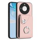 For Honor X60 / X9c Smart Organ Card Bag Ring Holder PU Phone Case(Pink) - 1