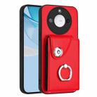 For Honor X60 / X9c Smart Organ Card Bag Ring Holder PU Phone Case(Red) - 1