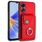 For OPPO A17 Global Organ Card Bag Ring Holder PU Phone Case(Red) - 1