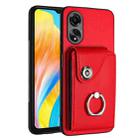 For OPPO A38 4G / A18 4G Global Organ Card Bag Ring Holder PU Phone Case(Red) - 1