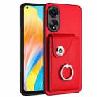 For OPPO A78 4G Global Organ Card Bag Ring Holder PU Phone Case(Red) - 1