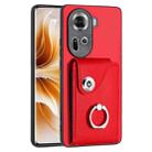 For OPPO Reno11 Global Organ Card Bag Ring Holder PU Phone Case(Red) - 1