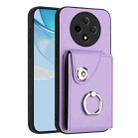 For OPPO A3 Pro 5G Organ Card Bag Ring Holder PU Phone Case(Purple) - 1