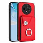 For OPPO A3 Pro 5G Organ Card Bag Ring Holder PU Phone Case(Red) - 1