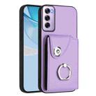 For OPPO Reno12 Pro Global Organ Card Bag Ring Holder PU Phone Case(Purple) - 1