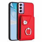 For OPPO Reno12 Pro Global Organ Card Bag Ring Holder PU Phone Case(Red) - 1