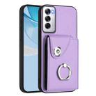 For OPPO Reno12 Global Organ Card Bag Ring Holder PU Phone Case(Purple) - 1