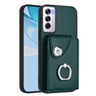 For OPPO Reno12 Global Organ Card Bag Ring Holder PU Phone Case(Green) - 1