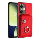 For OnePlus Nord CE 3 Lite Organ Card Bag Ring Holder PU Phone Case(Red) - 1