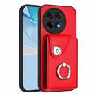 For OnePlus Ace 5 / 5 Pro / 13R Organ Card Bag Ring Holder PU Phone Case(Red) - 1