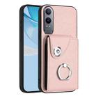 For OnePlus Nord CE4 Lite 5G / OPPO K12x Organ Card Bag Ring Holder PU Phone Case(Pink) - 1