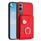 For OnePlus Nord CE4 Lite 5G / OPPO K12x Organ Card Bag Ring Holder PU Phone Case(Red) - 1