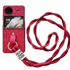 For vivo X Flip Impression Camellia Pattern Protective Phone Case with Diamond Ring Long Lanyard(Red) - 1