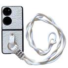 For Huawei P50 Pocket Impression Camellia Pattern Protective Phone Case with Diamond Ring Long Lanyard(White) - 1