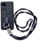 For Huawei P50 Pocket Impression Camellia Pattern Protective Phone Case with Diamond Ring Long Lanyard(Black) - 1