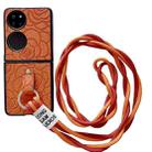 For Huawei P50 Pocket Impression Camellia Pattern Protective Phone Case with Diamond Ring Long Lanyard(Orange) - 1