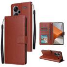 For Xiaomi Redmi Note 13 Pro+ Multifunctional Horizontal Flip Leather Phone Case with Three Card Slot(Brown) - 1