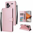 For Xiaomi Redmi Note 13 Pro+ Multifunctional Horizontal Flip Leather Phone Case with Three Card Slot(Rose Gold) - 1