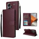 For Xiaomi Redmi Note 13 Pro+ Multifunctional Horizontal Flip Leather Phone Case with Three Card Slot(Wine Red) - 1