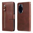 For Honor 100 Pro Fashion Calf Texture Zipper Leather Phone Case(Brown) - 1