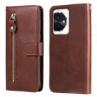 For Honor 100 Fashion Calf Texture Zipper Leather Phone Case(Brown) - 1