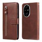 For Honor 200 Pro Fashion Calf Texture Zipper Leather Phone Case(Brown) - 1