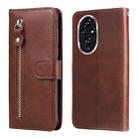 For Honor 200 Fashion Calf Texture Zipper Leather Phone Case(Brown) - 1