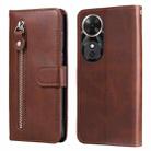 For Honor Play 60 Fashion Calf Texture Zipper Leather Phone Case(Brown) - 1