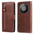 For Honor X70 5G Fashion Calf Texture Zipper Leather Phone Case(Brown) - 1