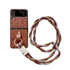 For Samsung Galaxy Z Flip4 5G Impression Camellia Pattern Protective Phone Case with Diamond Ring Long Lanyard(Brown) - 1