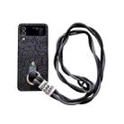 For Samsung Galaxy Z Flip4 5G Impression Camellia Pattern Protective Phone Case with Diamond Ring Long Lanyard(Black) - 1