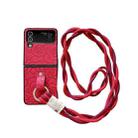 For Samsung Galaxy Z Flip4 5G Impression Camellia Pattern Protective Phone Case with Diamond Ring Long Lanyard(Red) - 1