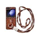 For Samsung Galaxy Z Flip5 5G Impression Camellia Pattern Protective Phone Case with Diamond Ring Long Lanyard(Brown) - 1