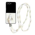 For Samsung Galaxy Z Flip7 5G Impression Camellia Pattern Protective Phone Case with Diamond Ring Long Lanyard(White) - 1