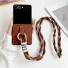 For Samsung Galaxy Z Flip7 5G Impression Camellia Pattern Protective Phone Case with Diamond Ring Long Lanyard(Brown) - 2