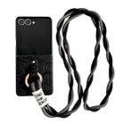 For Samsung Galaxy Z Flip7 5G Impression Camellia Pattern Protective Phone Case with Diamond Ring Long Lanyard(Black) - 1